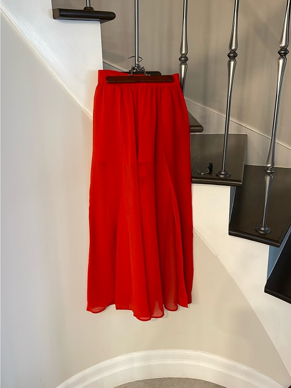 Red Flowing Maxi Skirt - Elegant Women's Skirt